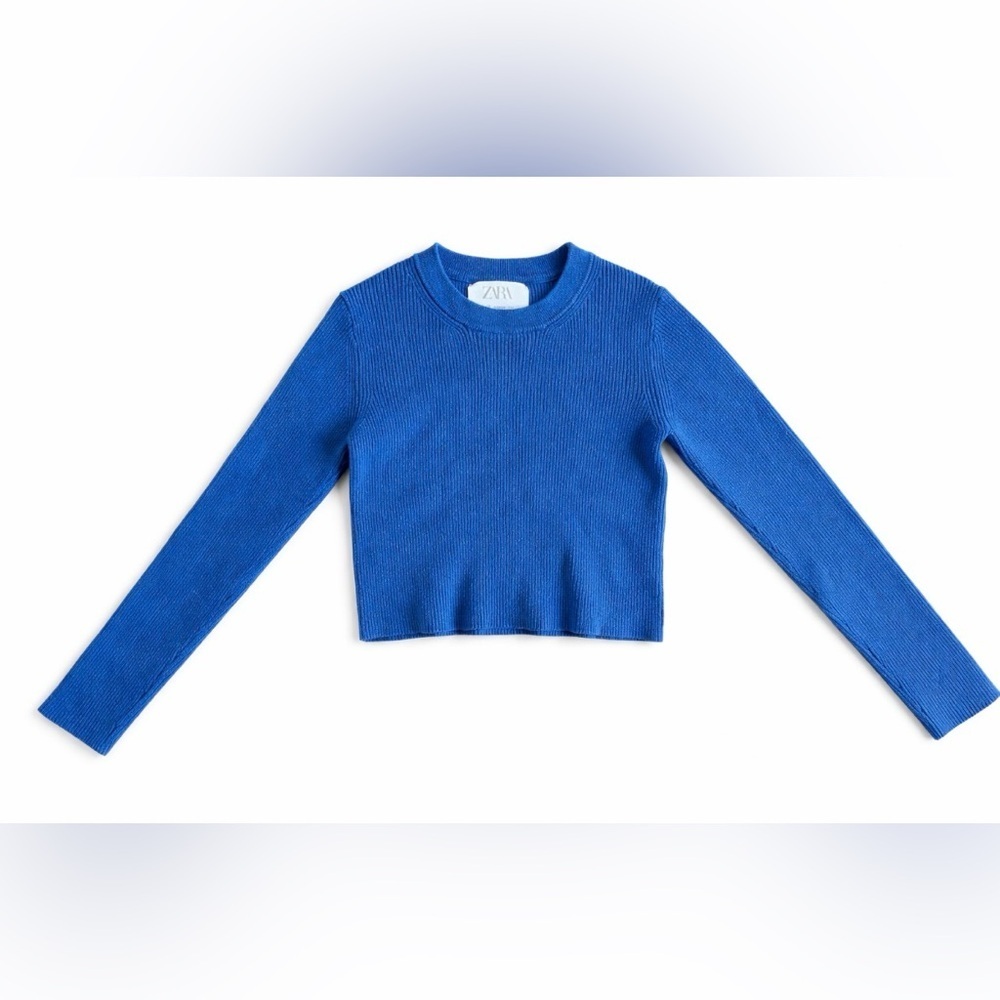 Zara Kids ribbed-knit cropped sweater blue